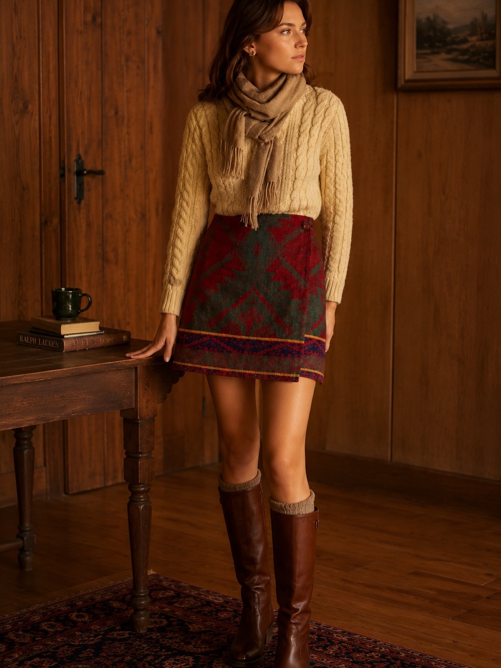 Vintage Country Ralph Lauren Red & Green Patterned Wool Mini Skirt